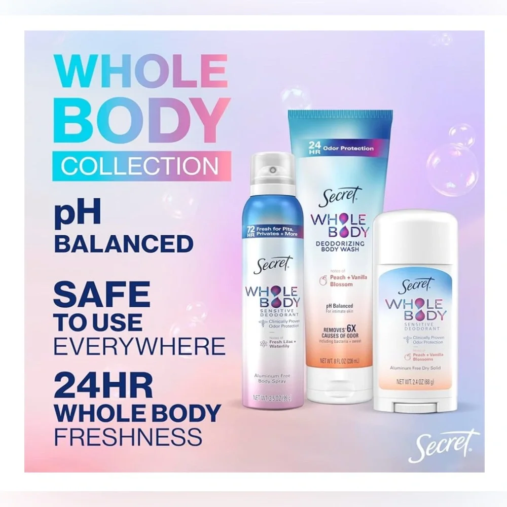 Secret Whole Body Deodorant Spray in Peach and Vanilla Blossom| 3.5 oz